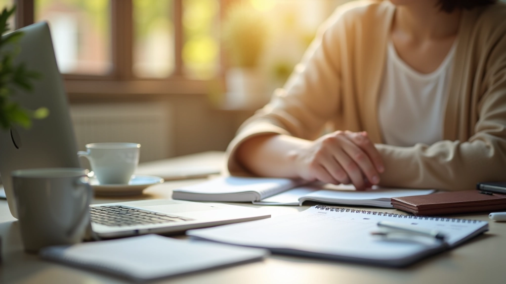 Professionista al lavoro con calendario di pianificazione e taccuino