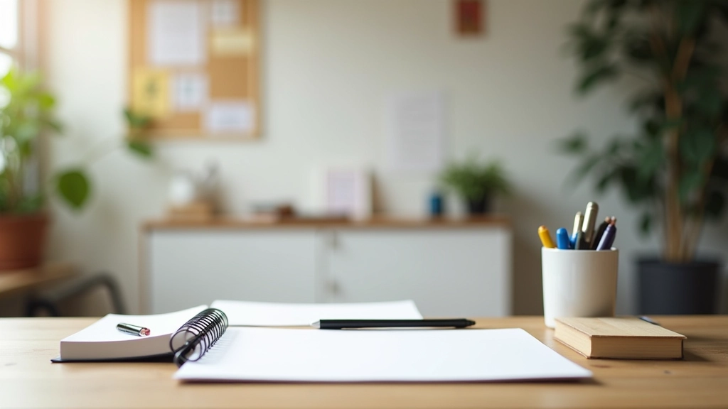 Area di lavoro con materiali di pianificazione degli obiettivi e vision board